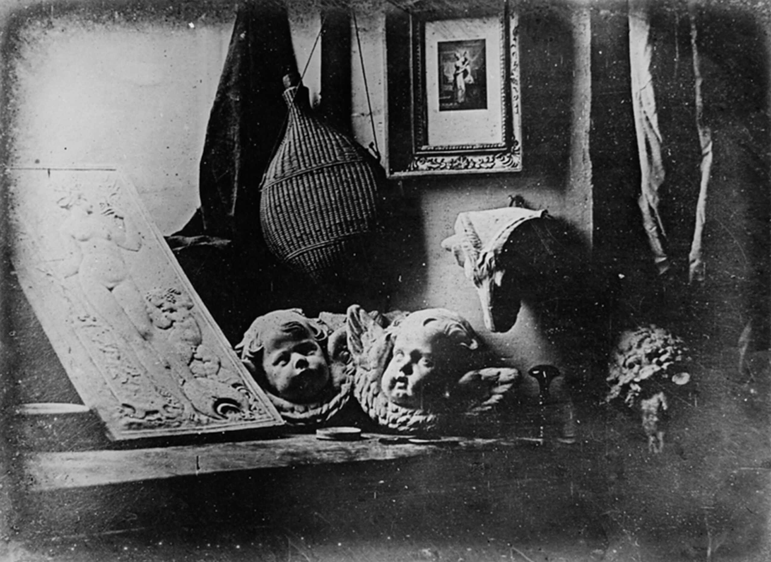 Early-19th century daguerrotype by Louis Daguerre of plasters in his studio