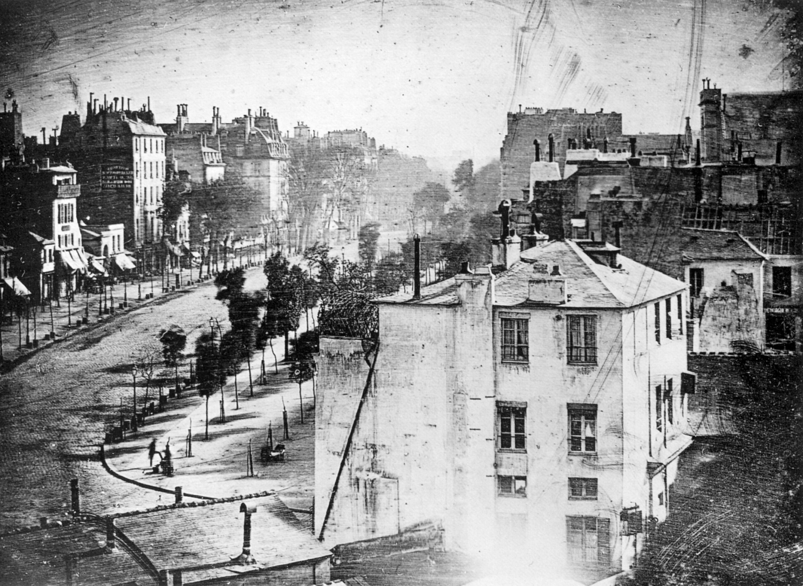 Early-19th century daguerrotype by Louis Daguerre of the Boulevard du Temple in Paris