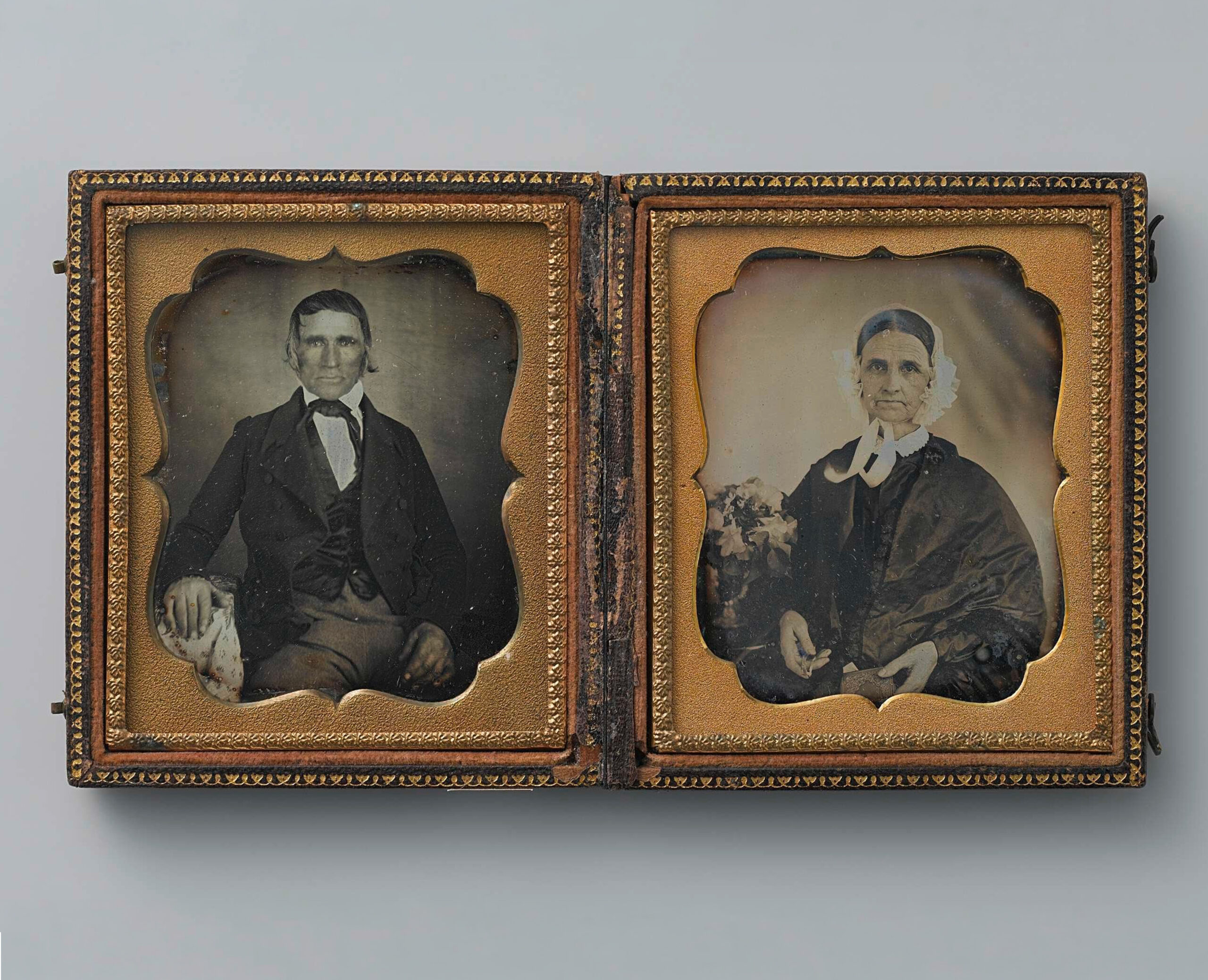 Mid 19th century daguerrotype framed photograph of an unknown man and woman