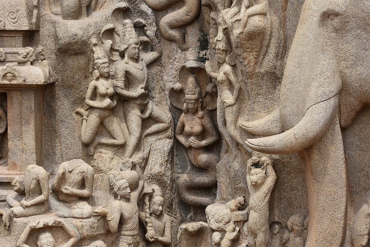 A relief depicting the descent of the river Ganga to earth from the heavens.