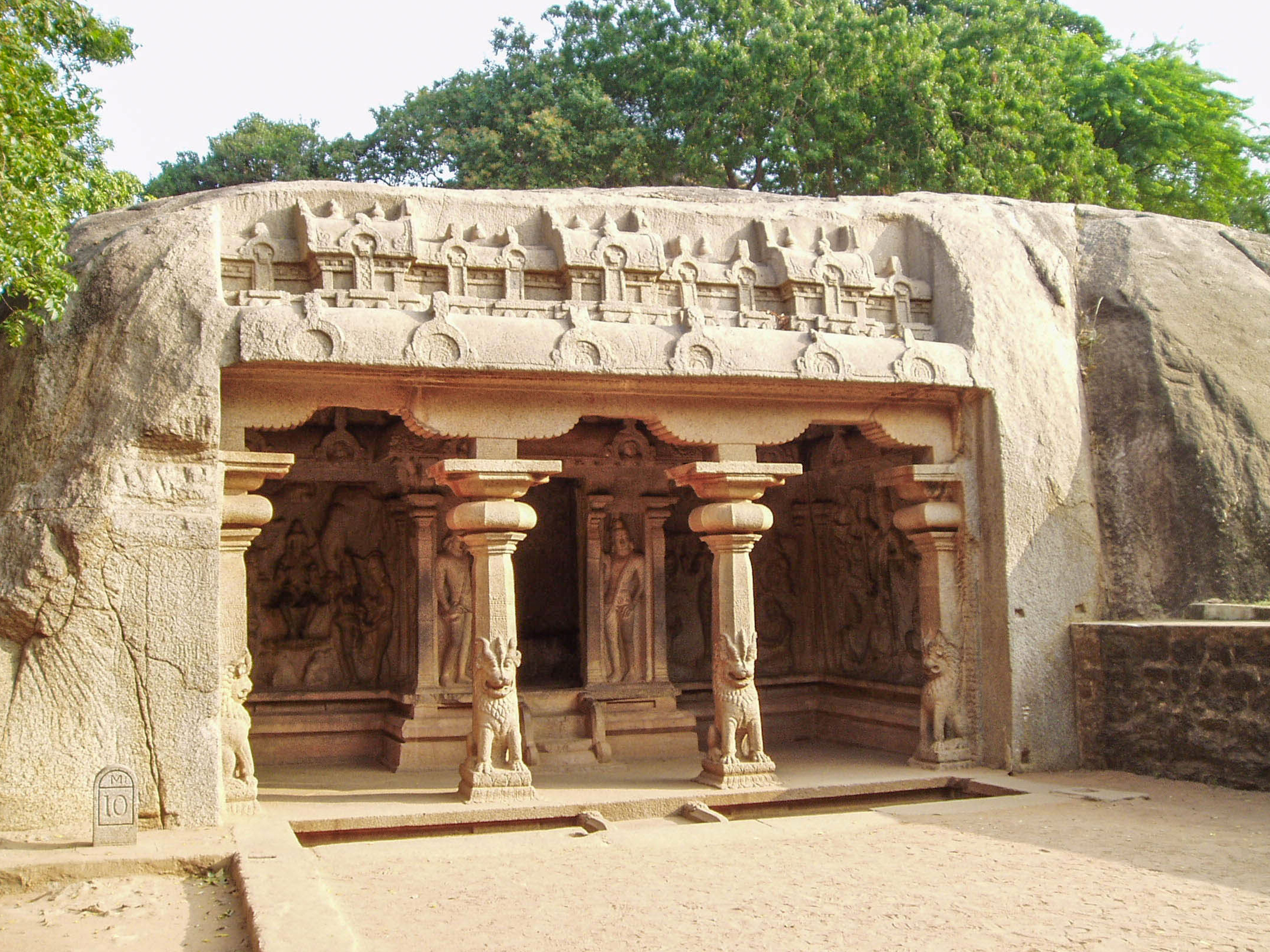 Photograph of the 7th century dated front facade of Varaha Cave Temple