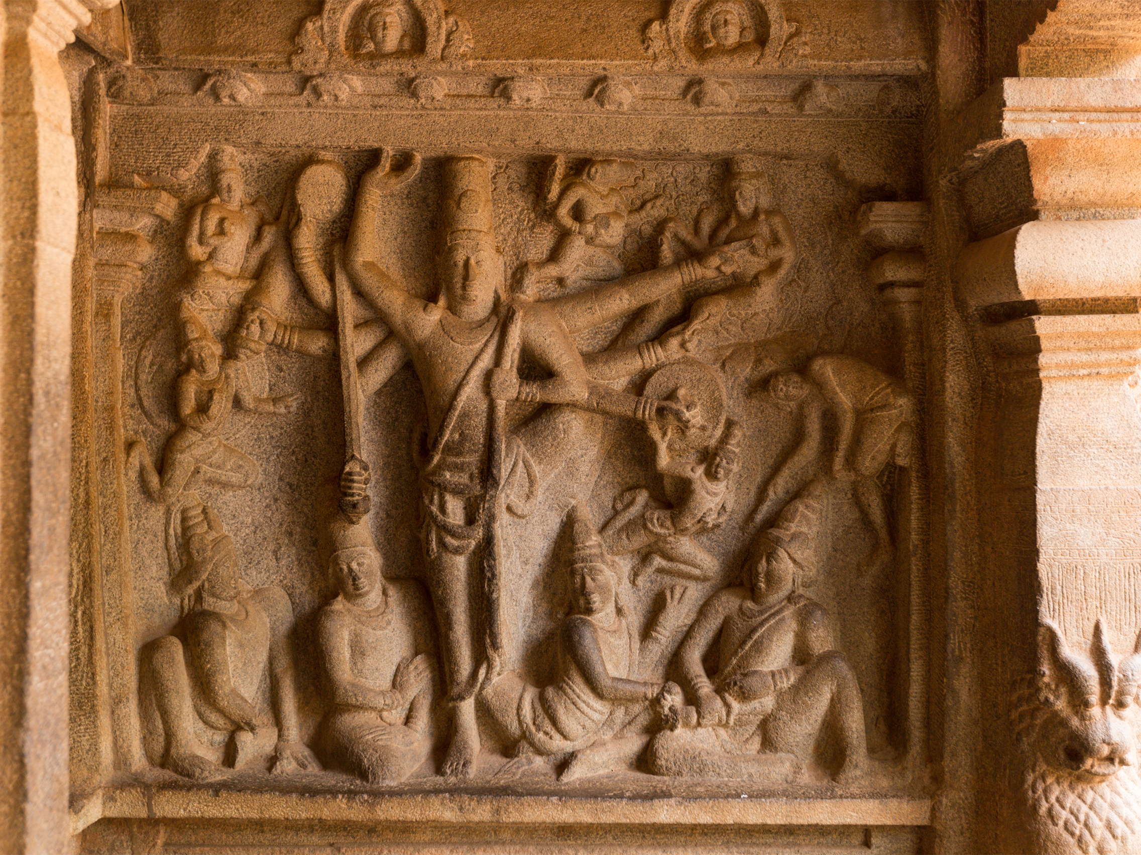 Photograph of relief sculpture of Vishnu as Trivikrama at the Varaha Cave Temple in Mamallapuram