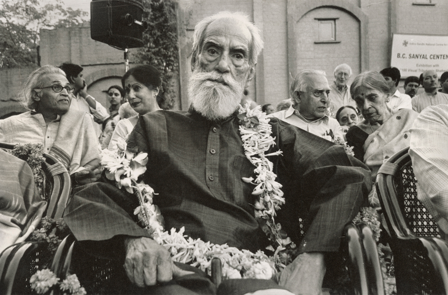 Archival photograph of the artist BC Sanyal at his 100th birthday by Raghu Rai