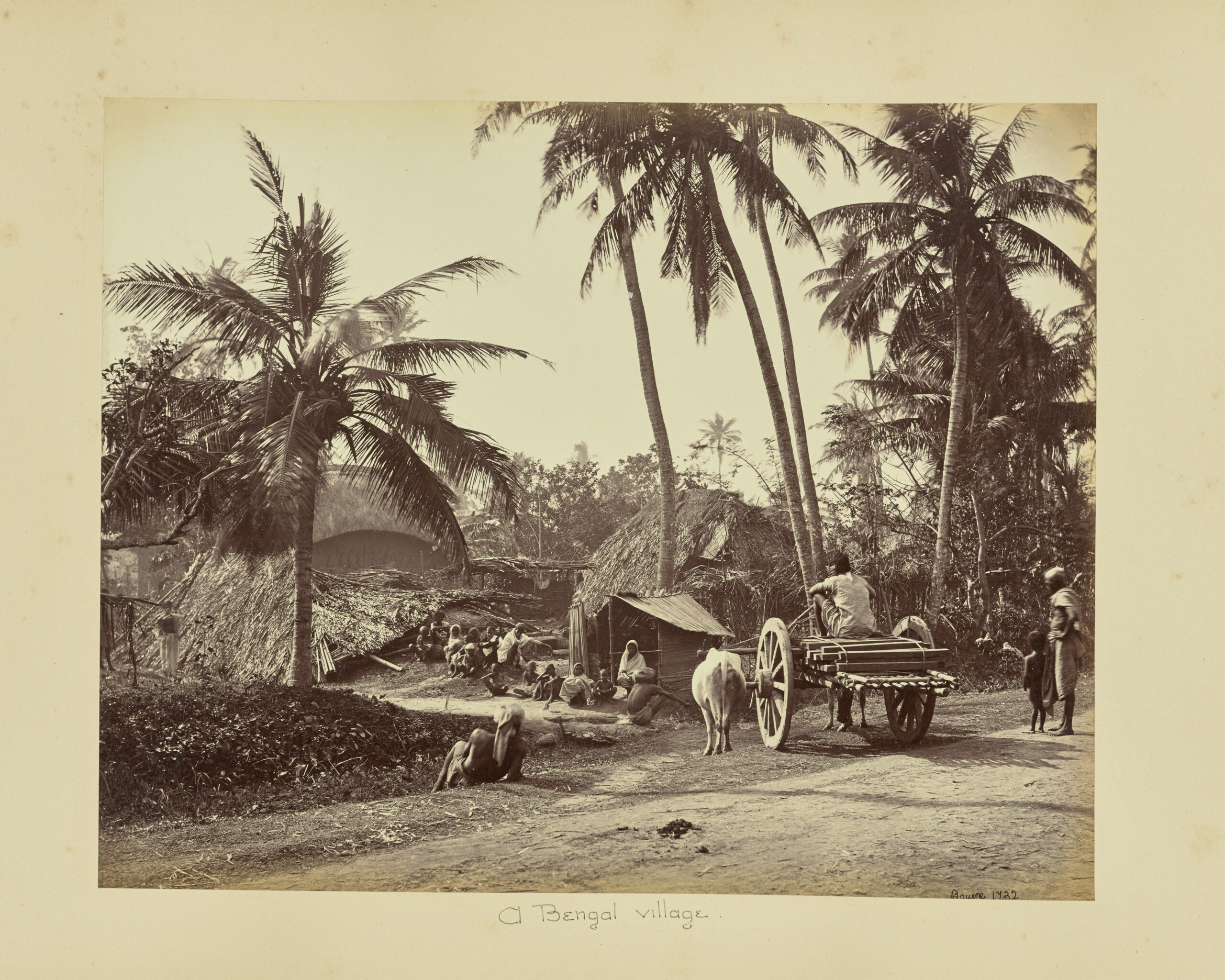 Mid-19th century albumen print of an archival photograph by Samuel Bourne showing a village near Kolkata