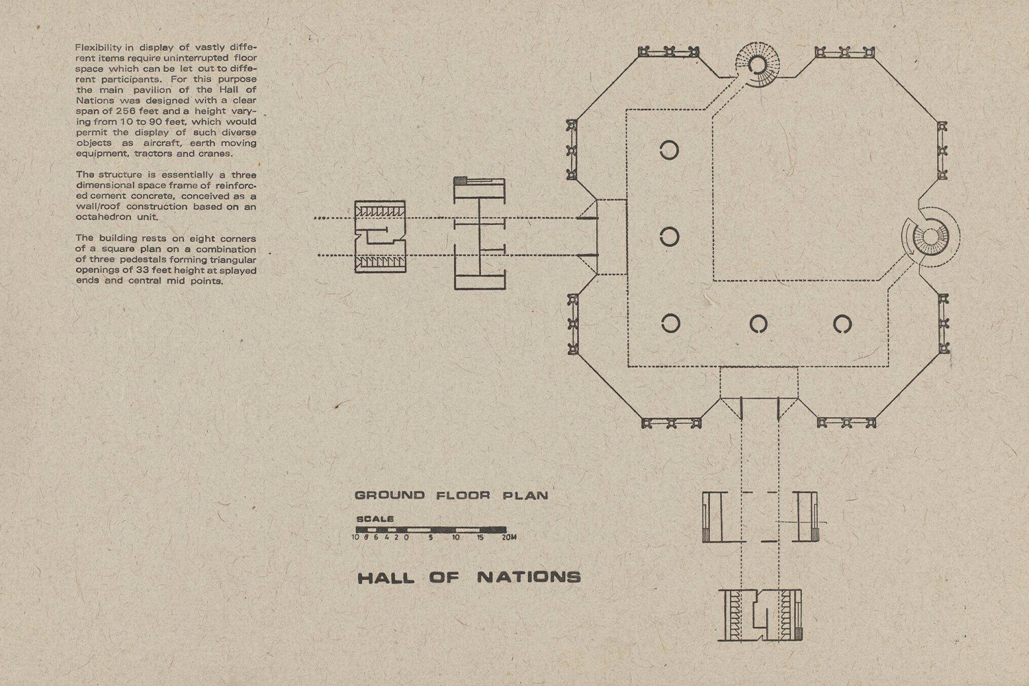 Ground floor plan drawing of the Hall of Nations