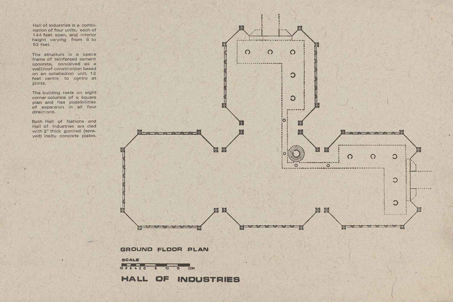 Ground floor plan drawing of the Hall of Industries