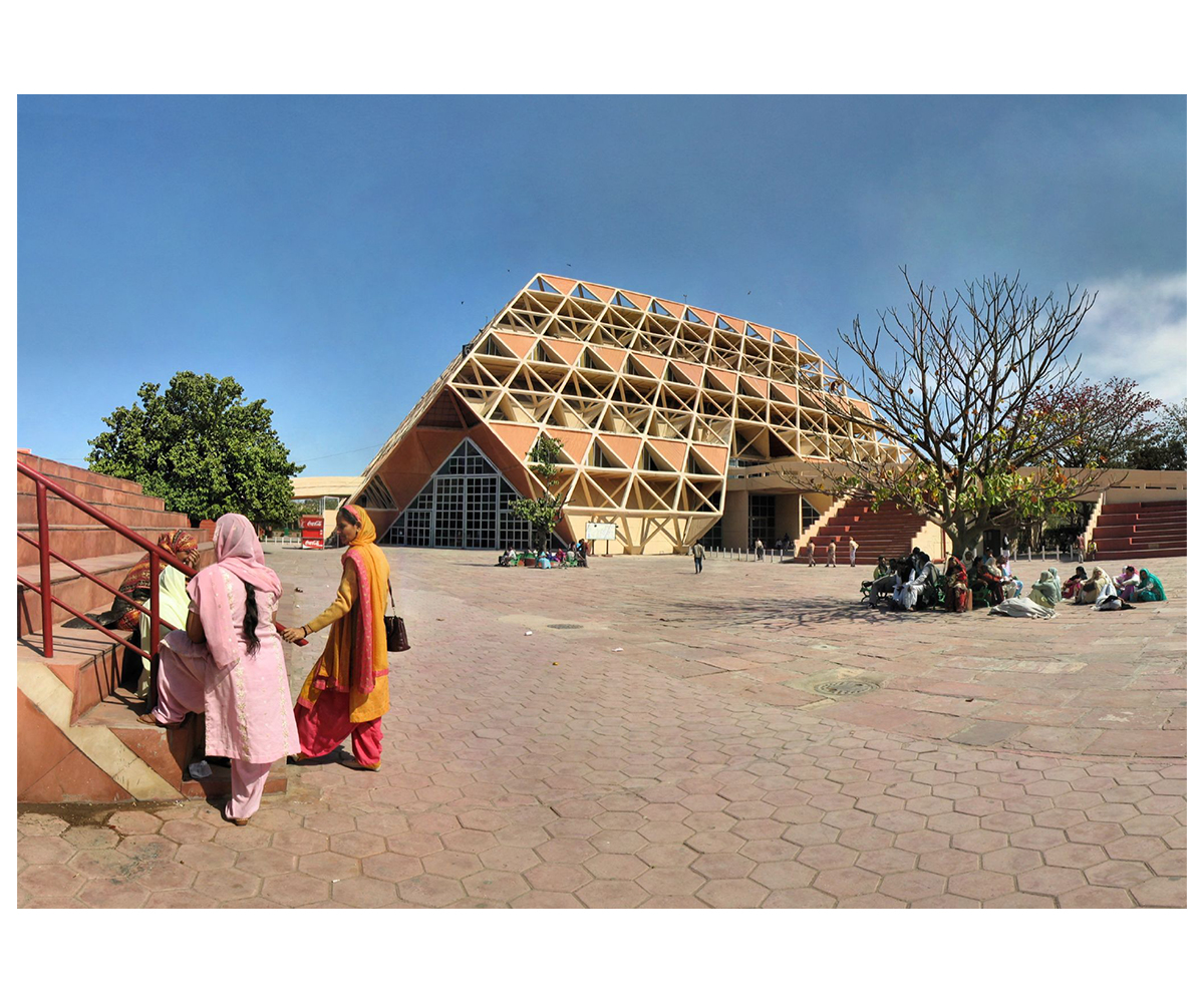 Photograph showing Hall of Nations with people in foreground