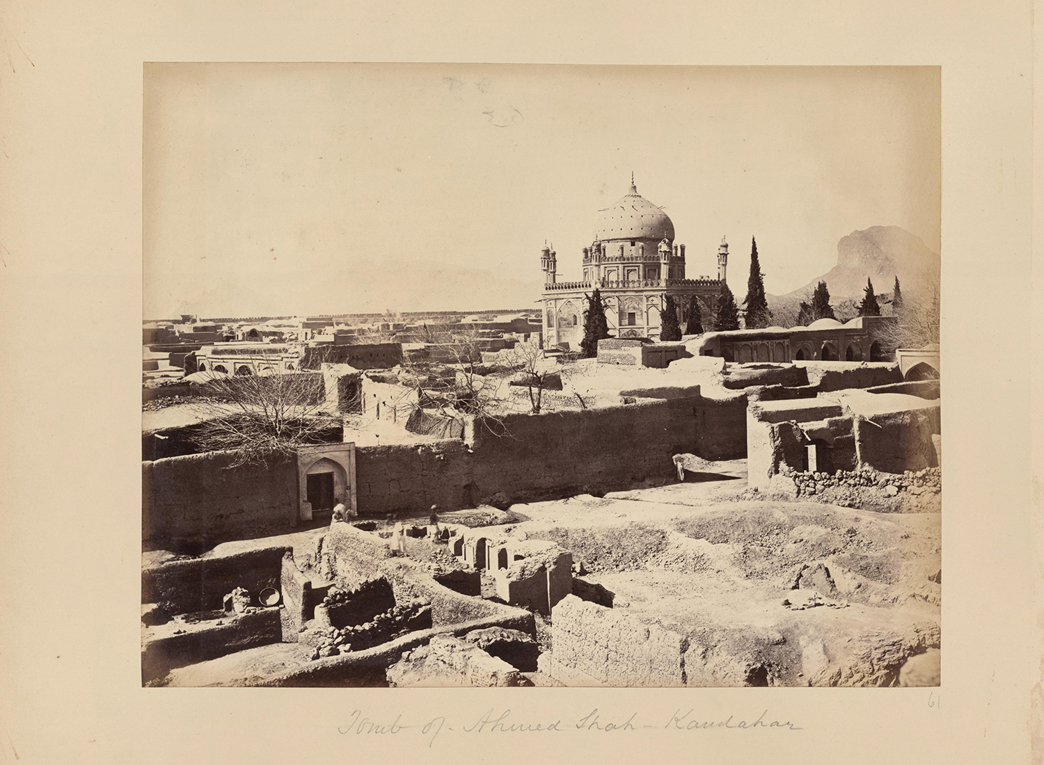 Late-19th-century monochrome albumen print photograph of the Ahmed Shah Durrani tomb complex