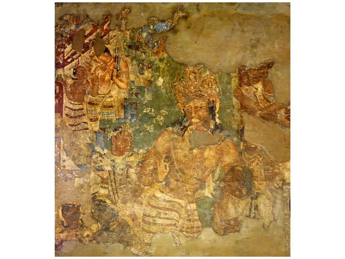 Photograph of a mural in Ajanta Cave 1 showing Vajrapani
