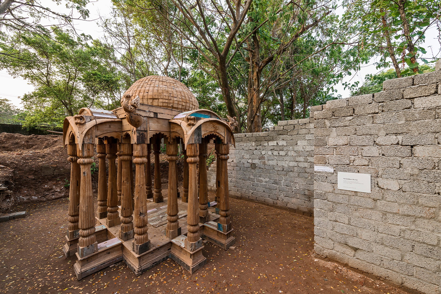 Mixed media installation 'I Know Nothing of the End' by Sudarshan Shetty, recreating a domed memorial monument with pillars and arches