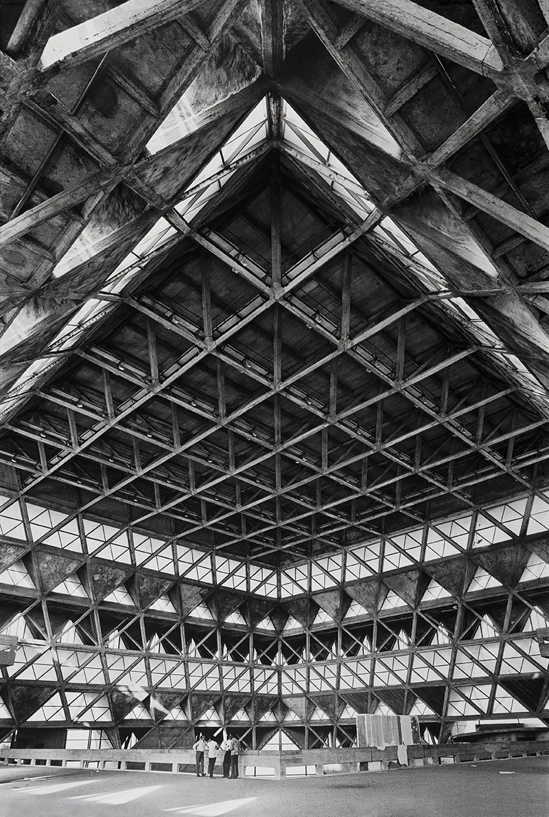 Archival print showing the interior of the Hall of Nations by Madan Mahatta built by Raj rewal