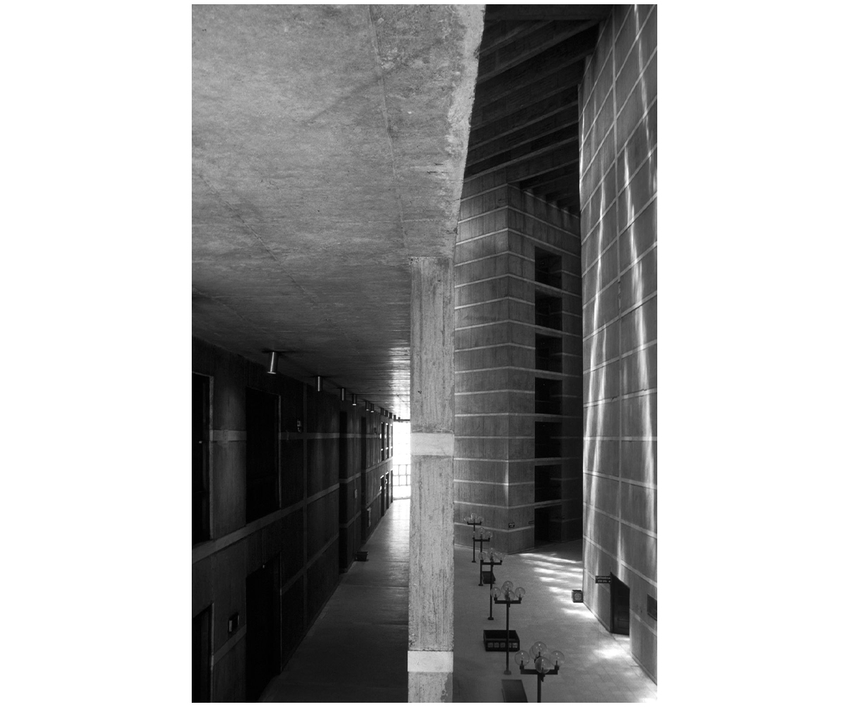 Interior view of the National Assembly Building or the Jatiyo Sangsad Bhaban, Dhaka, showing interior corridors