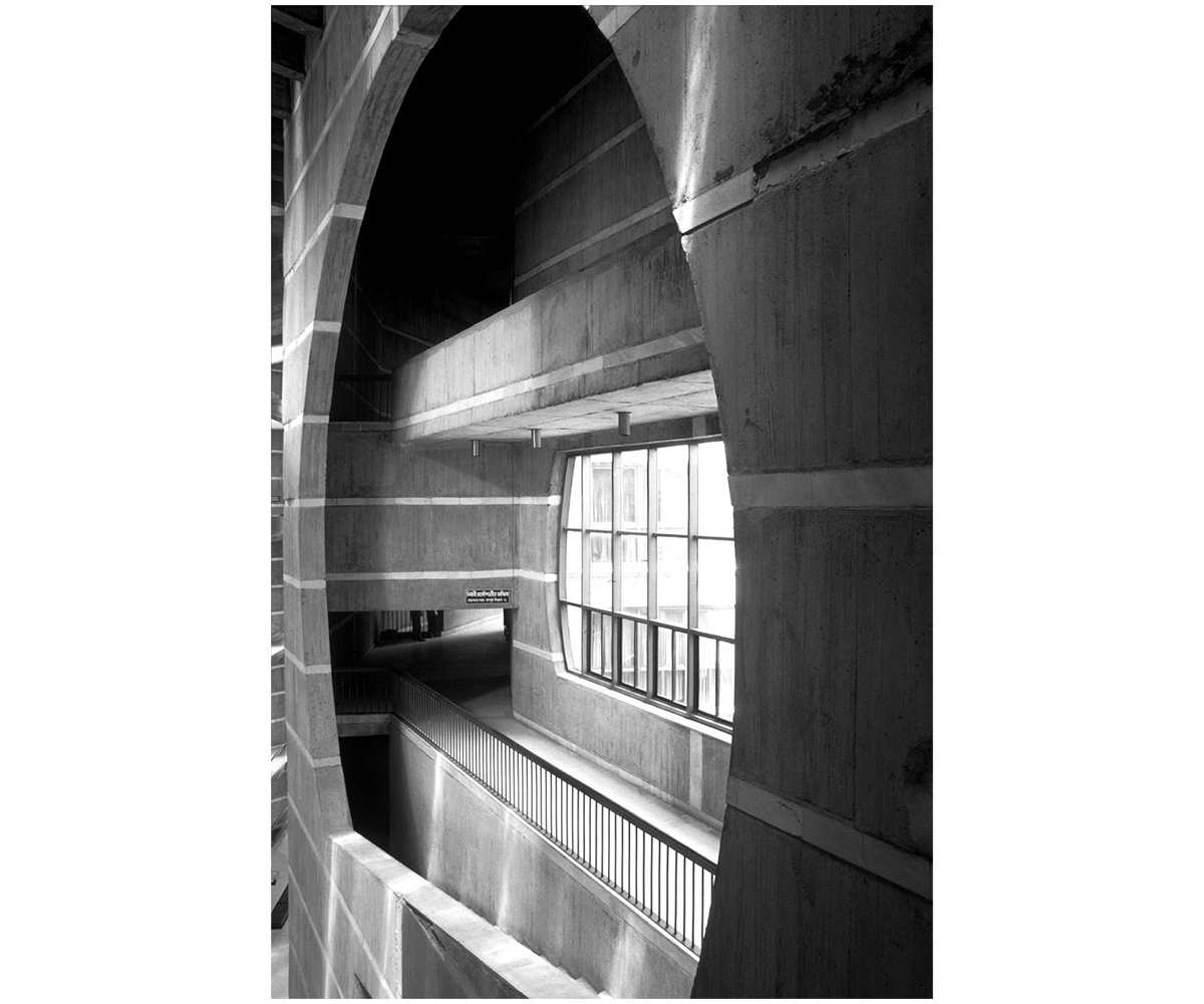 Interior view of the National Assembly Building or the Jatiya Sangsad Bhaban, Dhaka, showing window and corridor