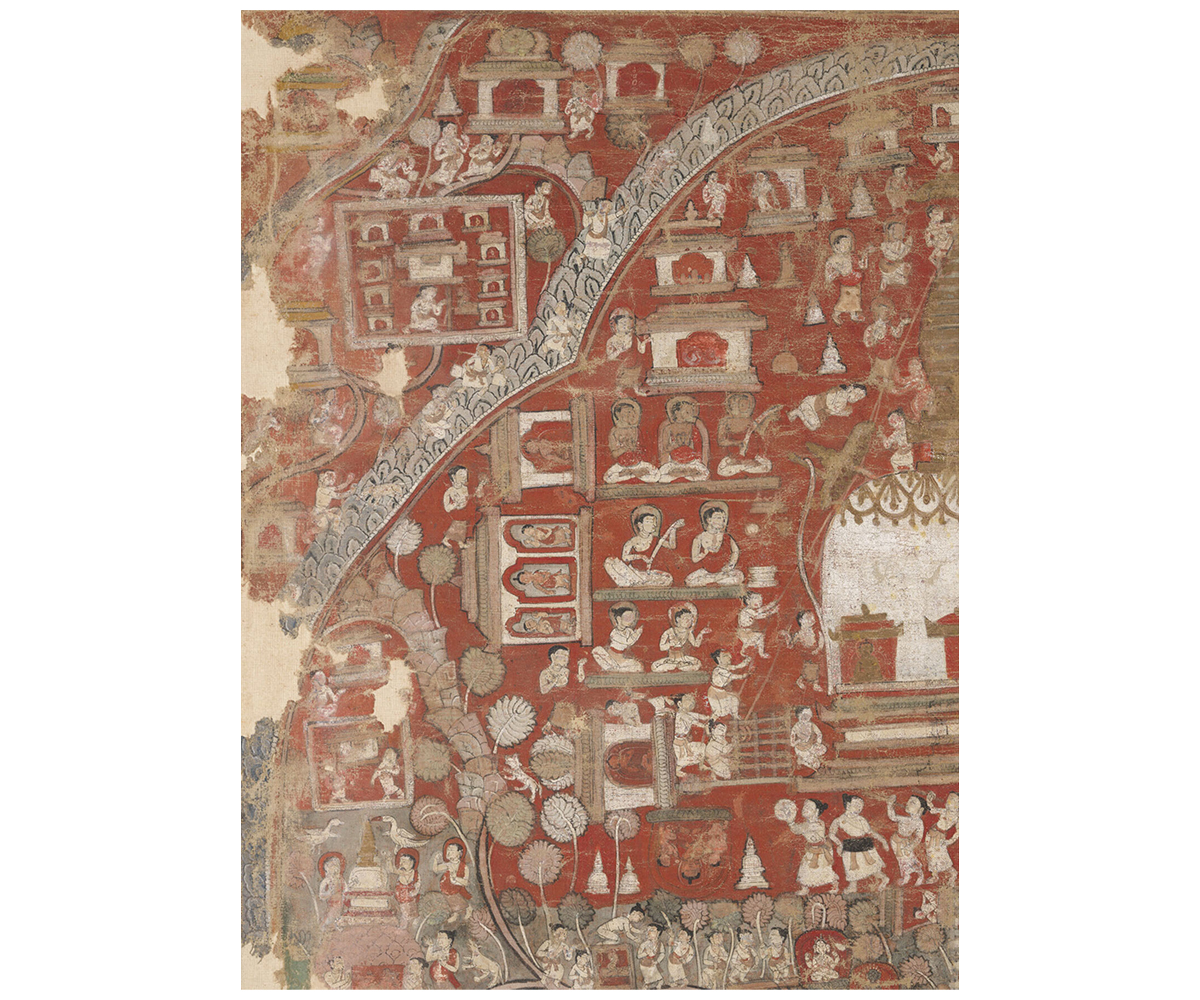 Mid-16th century paubha depicting the restoration or re-consecration of the Great Stupa at Svayambhunatha