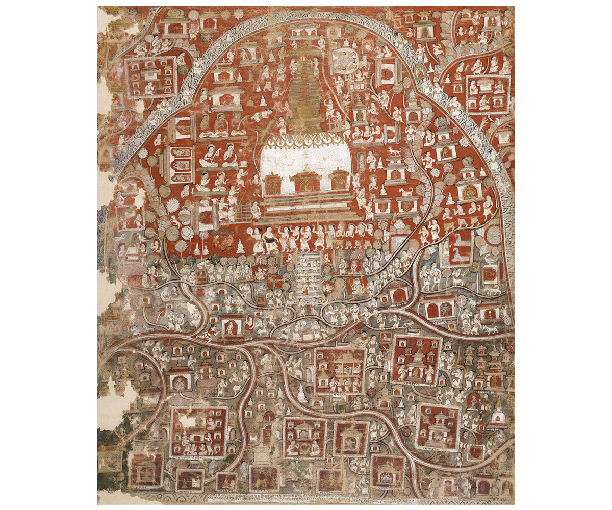 Mid-16th century paubha depicting the restoration or re-consecration of the Great Stupa at Svayambhunatha