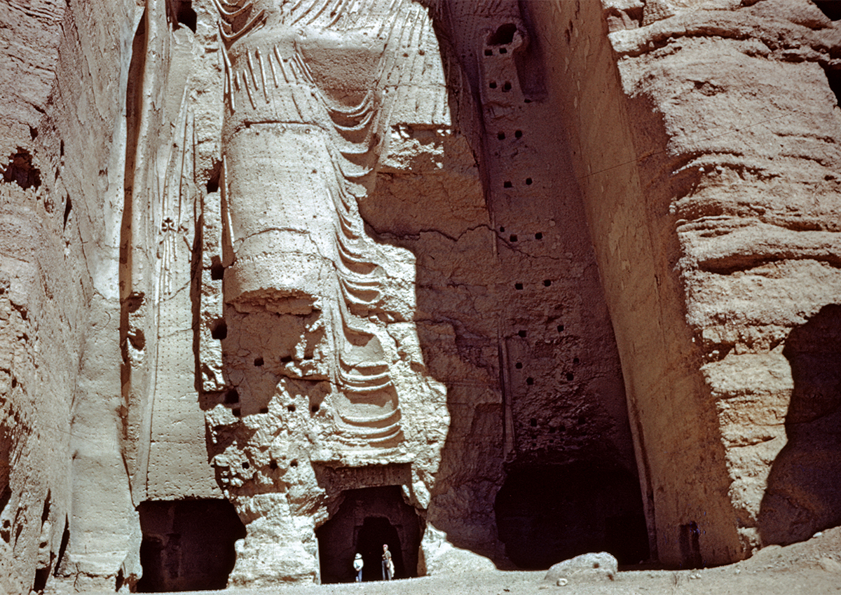 Archival photograph by Francoise Foliot showing the remains of the western Bamiyan Buddha's legs