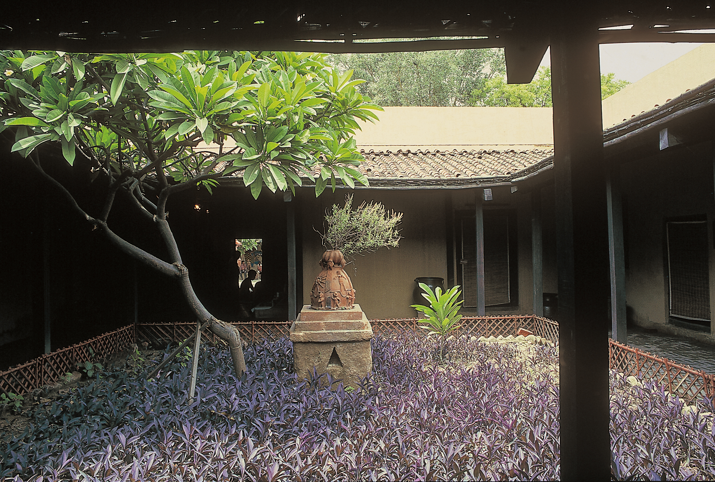 Photograph by Jyotindra Jain of a courtyard at the National Crafts Museum in Delhi