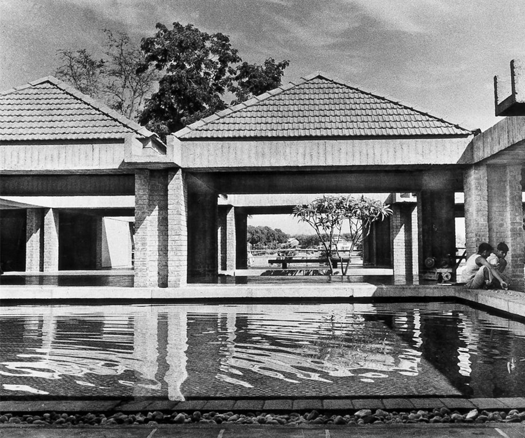 Photograph by Pranlal Patel of the water court at the Gandhi Smarak Sangrahalay in Ahmedabad
