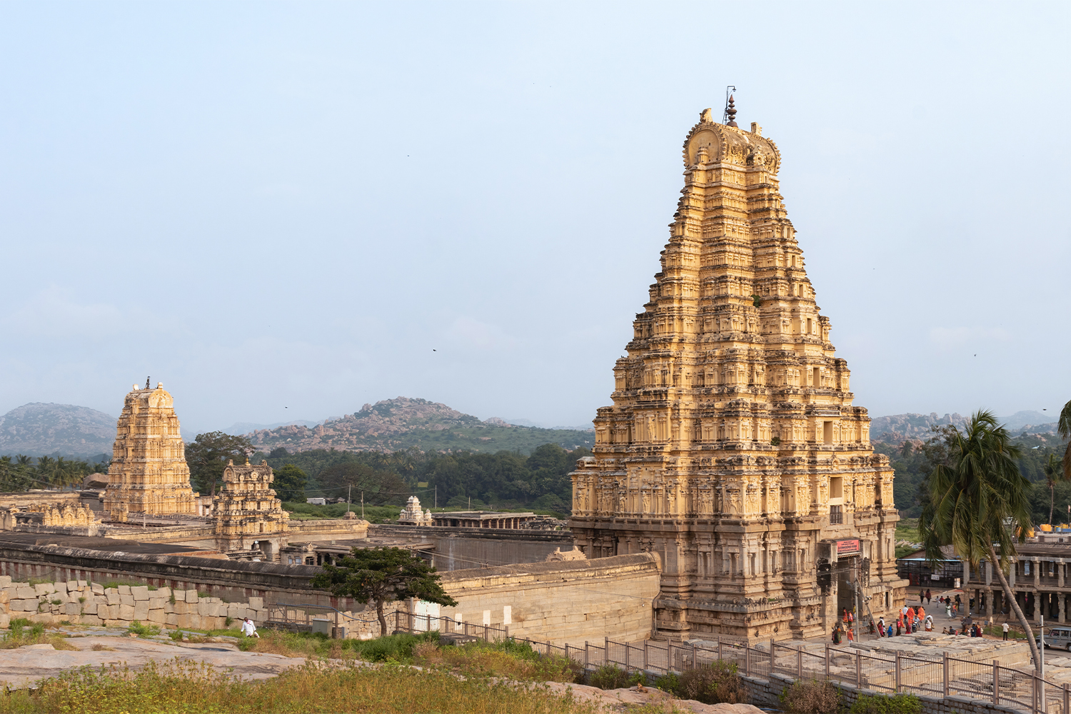 Photograph of the of the Virupaksha Temple complex in Hampi as seen from the Hemakuta Hill
