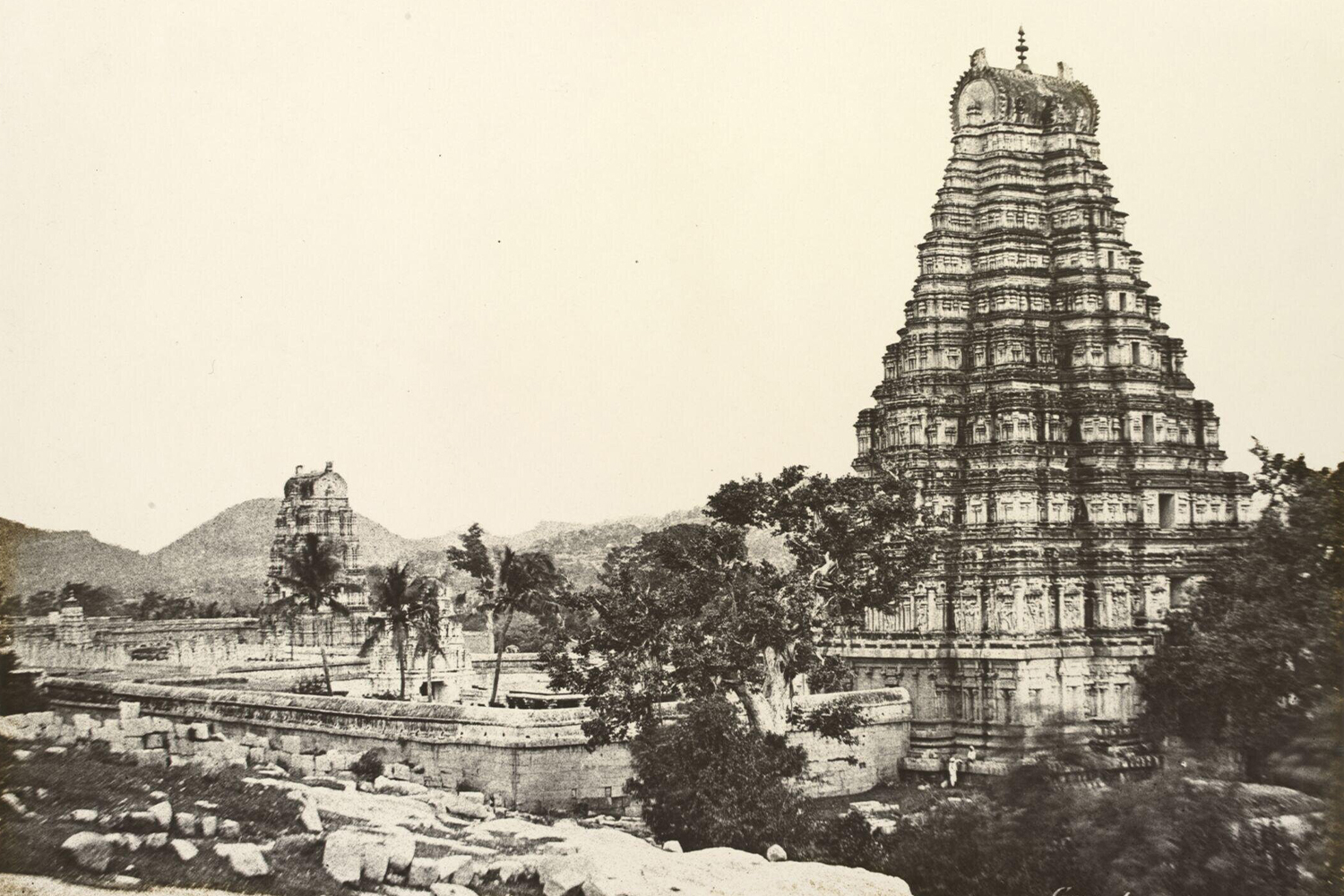 Mid-19th century archival photograph of the Virupaksha Temple complex in Hampi by Alexander John Greenlaw