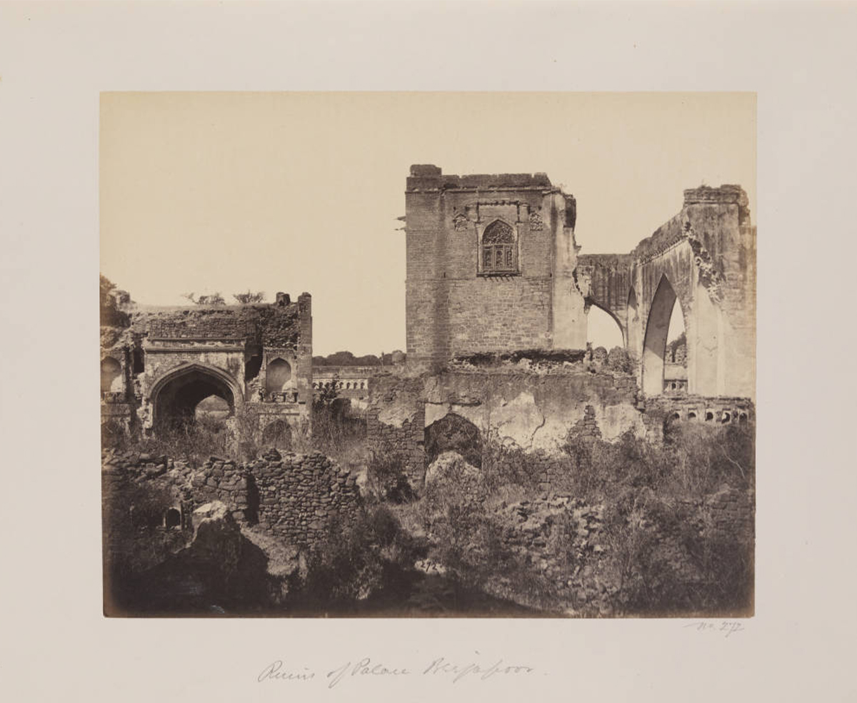 Mid-19th-century archival photograph by William Johsnon showing Ruins of Palace in Bijapur