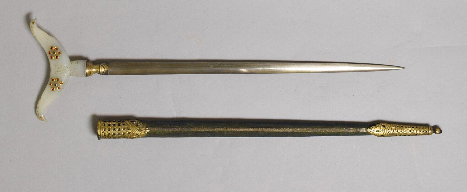 19th-century dagger or zafar takiya with a jade hilt and sheath