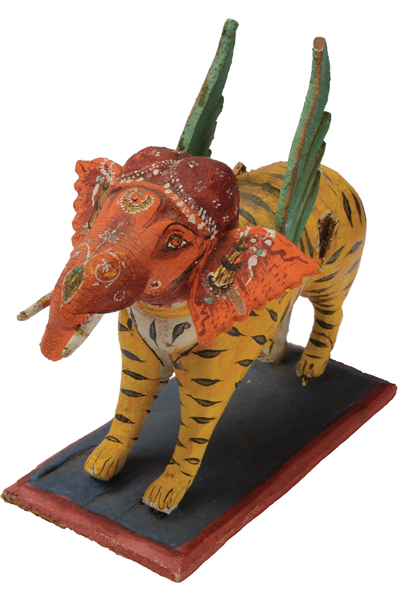 Mid to late 19th century gaja-vyala figurine made from punki wood in Kondapalli