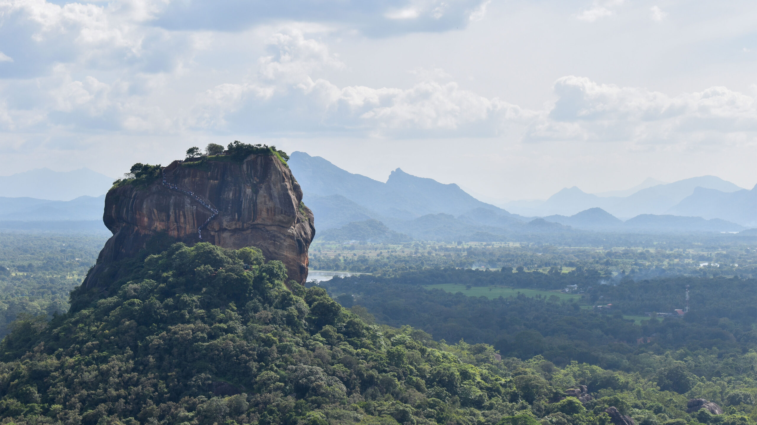 Photograph of the Sigiriya rock fort as seen from the Pidurangala rock