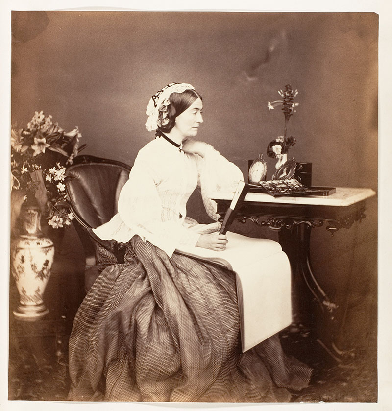 Mid-19th century archival photograph of a seated Charlotte Canning in profile by Josiah Rowe
