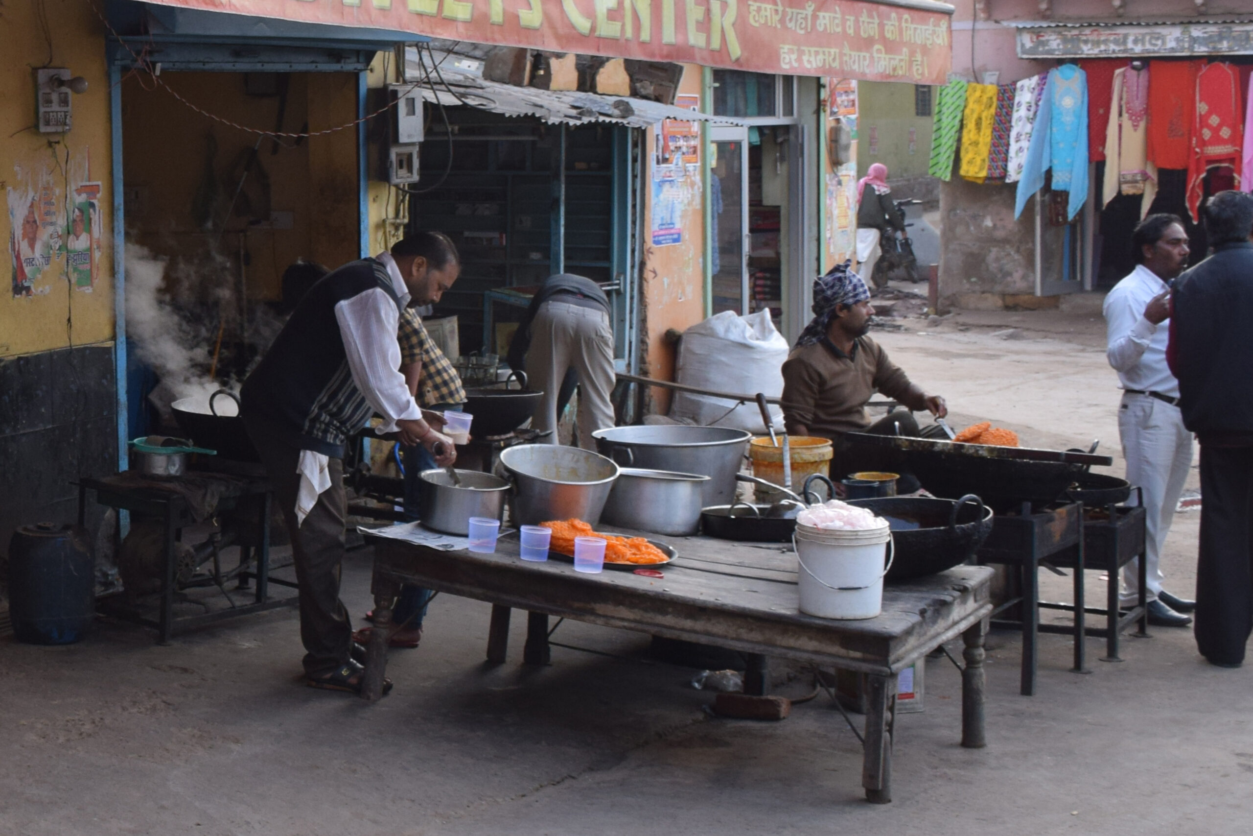 Photograph of a takhat being used at a sweet shop in Jhunjunu to keep things