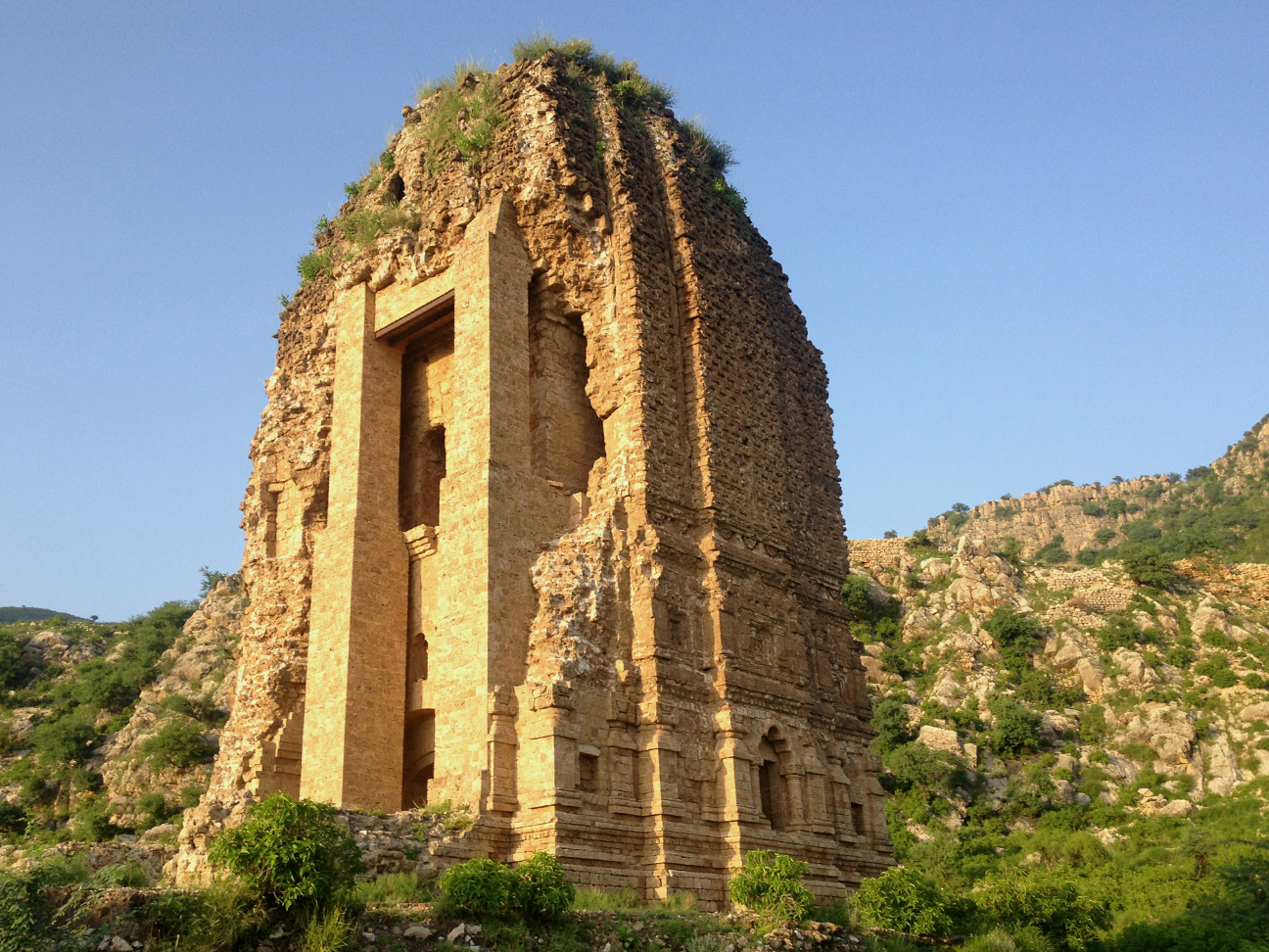 Photograph showing the south-western facade of larger of the two Amb Temples in Khushab, Pakistan