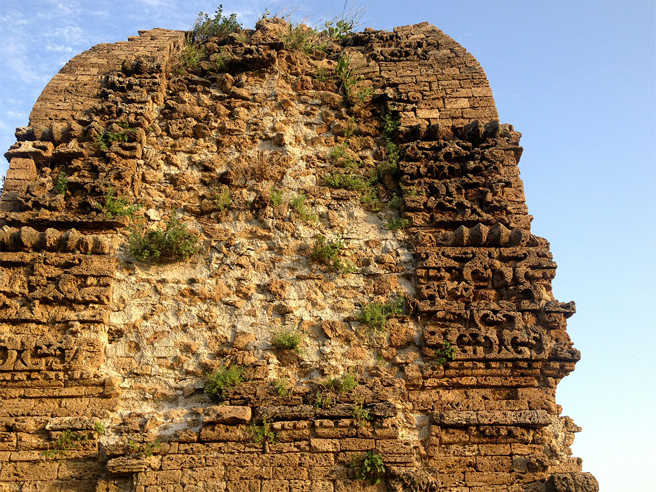 Photograph showing the damaged shikhara of one of the two Amb Temples in Khushab, Pakistan