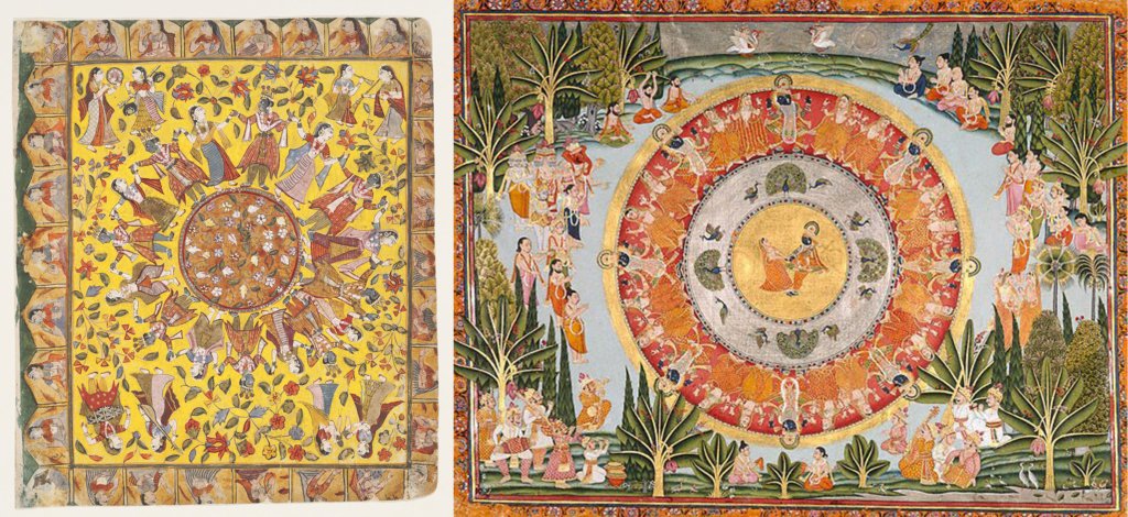 Rasa lila painting examples from Surat, Gujarat and Bundi, Rajasthan