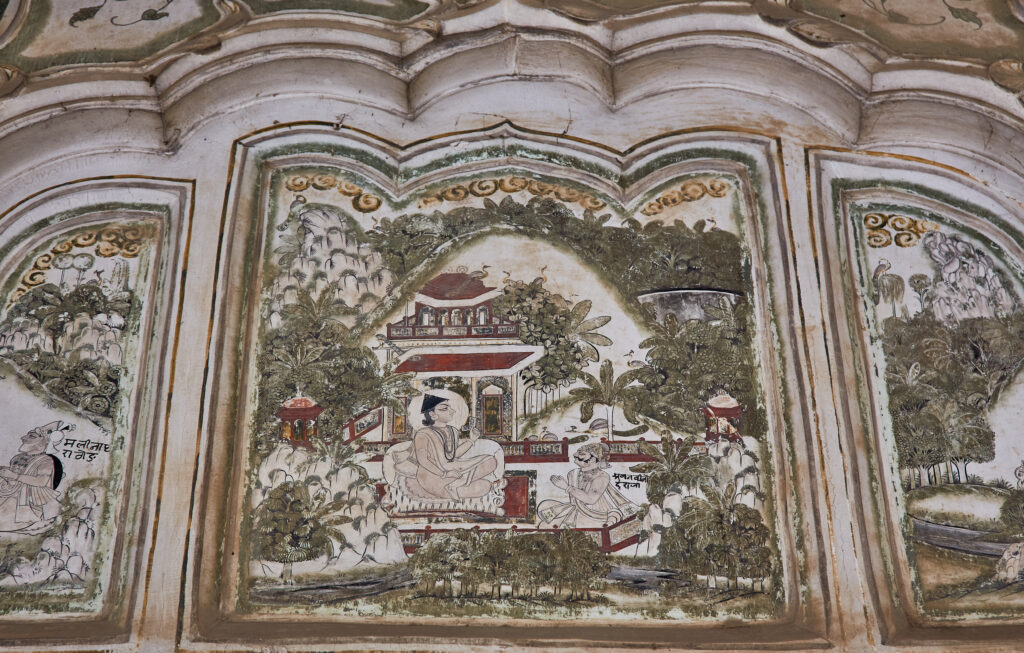 Mural outside the Mahamandir's sanctum sanctorum
