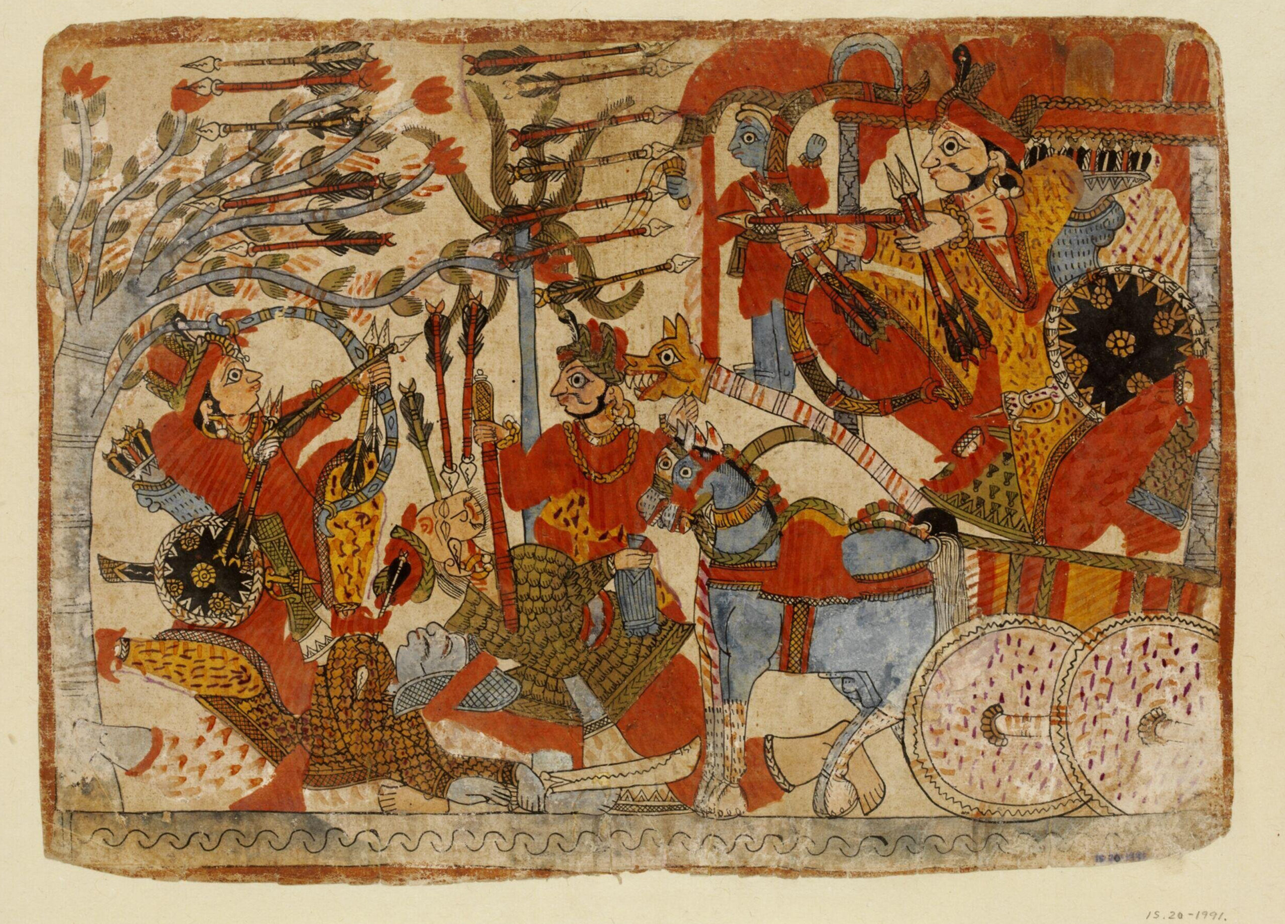 Late 19th century chitrakathi folio from Sawantwadi depicting a battle scene