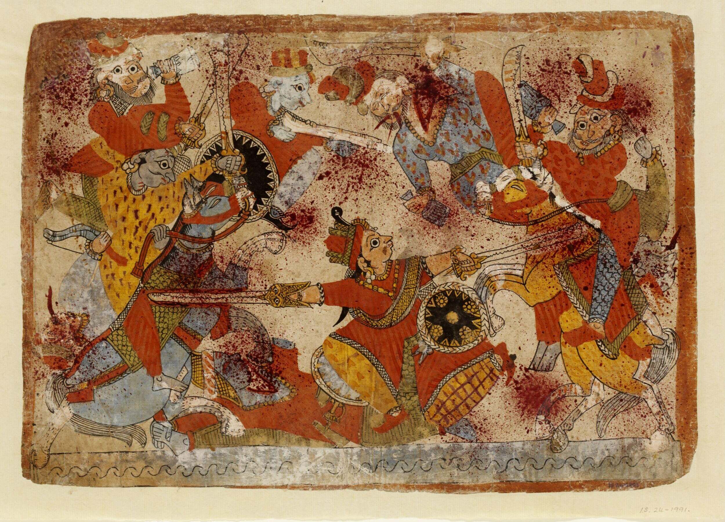 Late 19th century chitrakathi folio from Sawantwadi depicting a battle scene