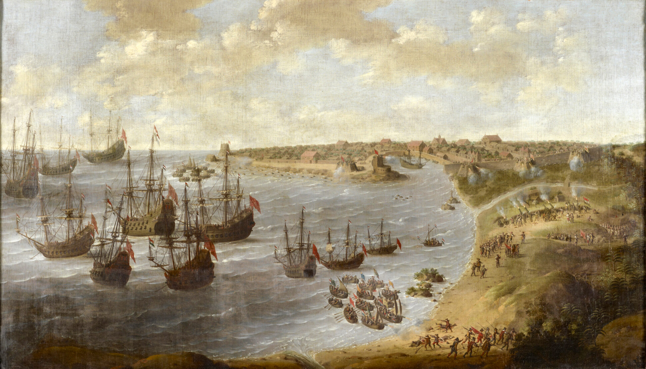 Late 17th century oil painting by Johannes Vinckboons depicting the siege of the then Portuguese fortified city of Galle by the Dutch VOC