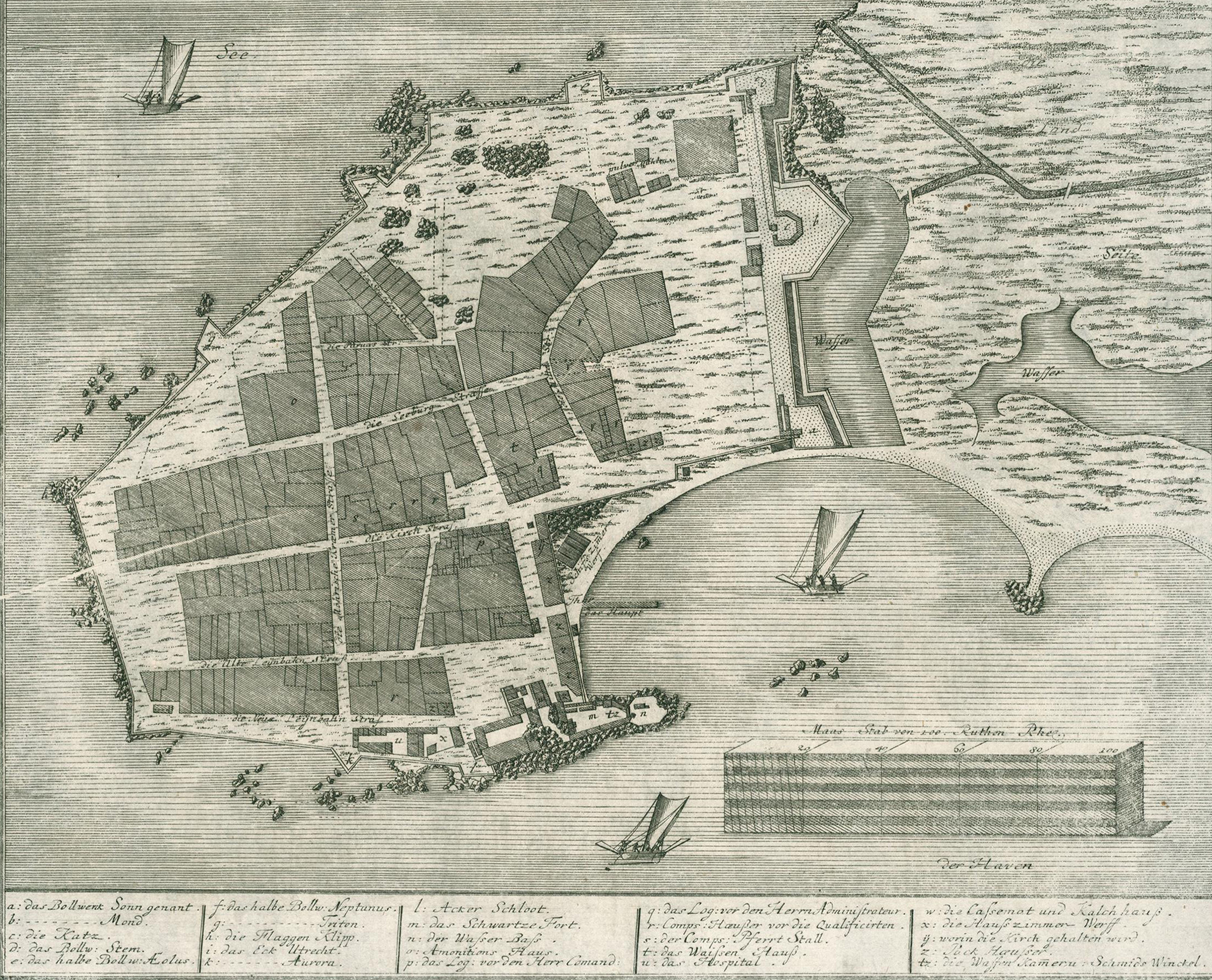 Mid 18th century map of the castle at Galle by Johann Carl Tetschner & Johann Wolfgang Heydt