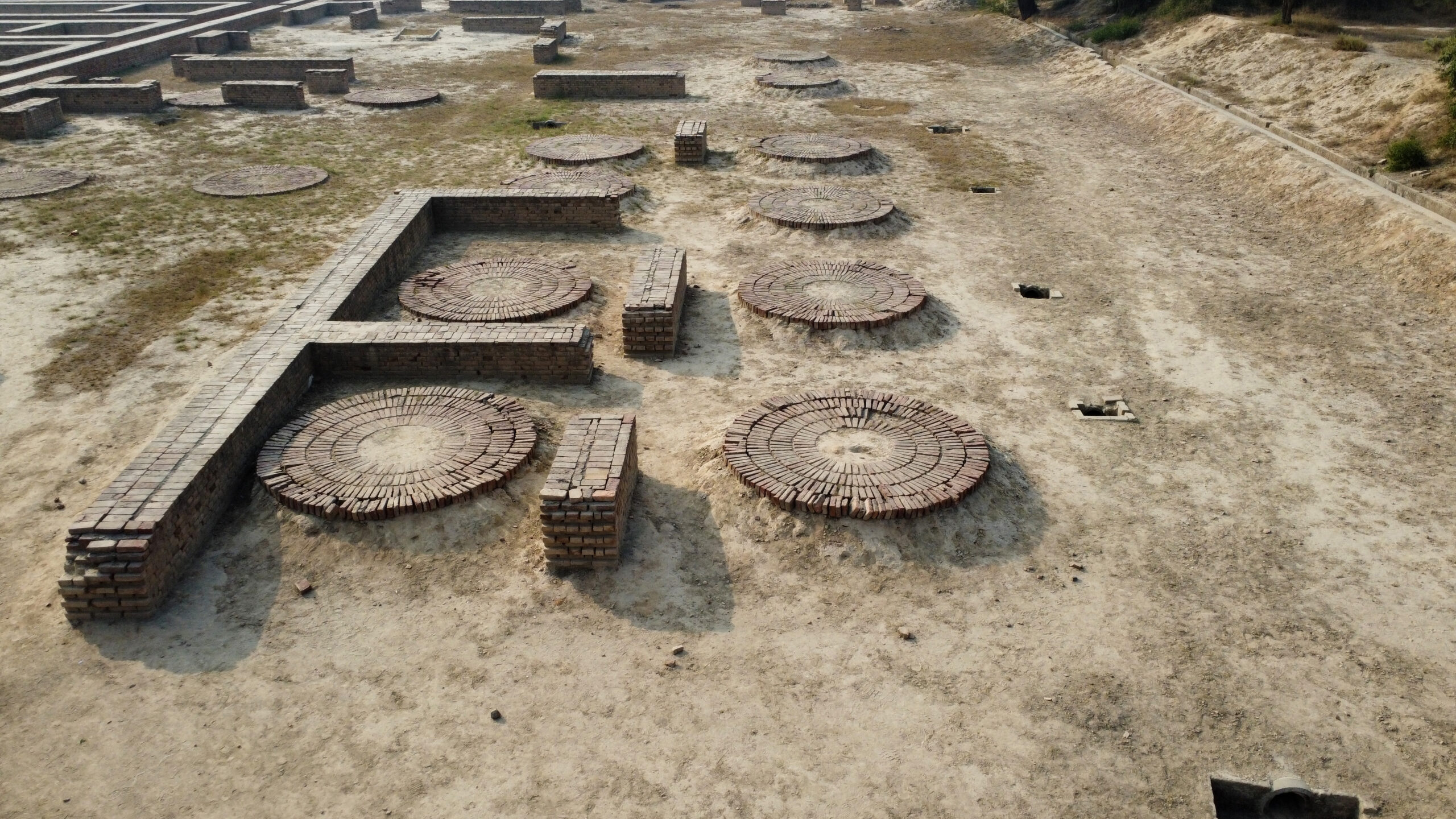 Photograph showing the circular platforms on Mound F in Harappa