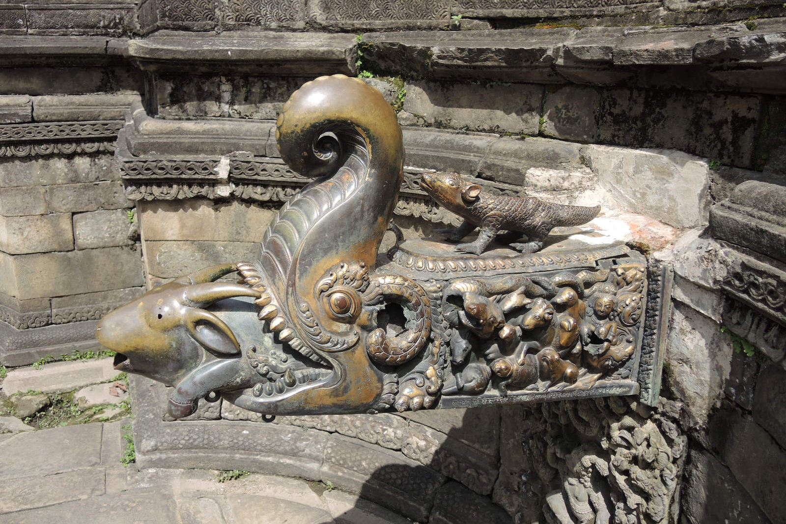 Close-up photograph of the spout of the Thanthu Darbar hiti in Bhaktapur, Nepal