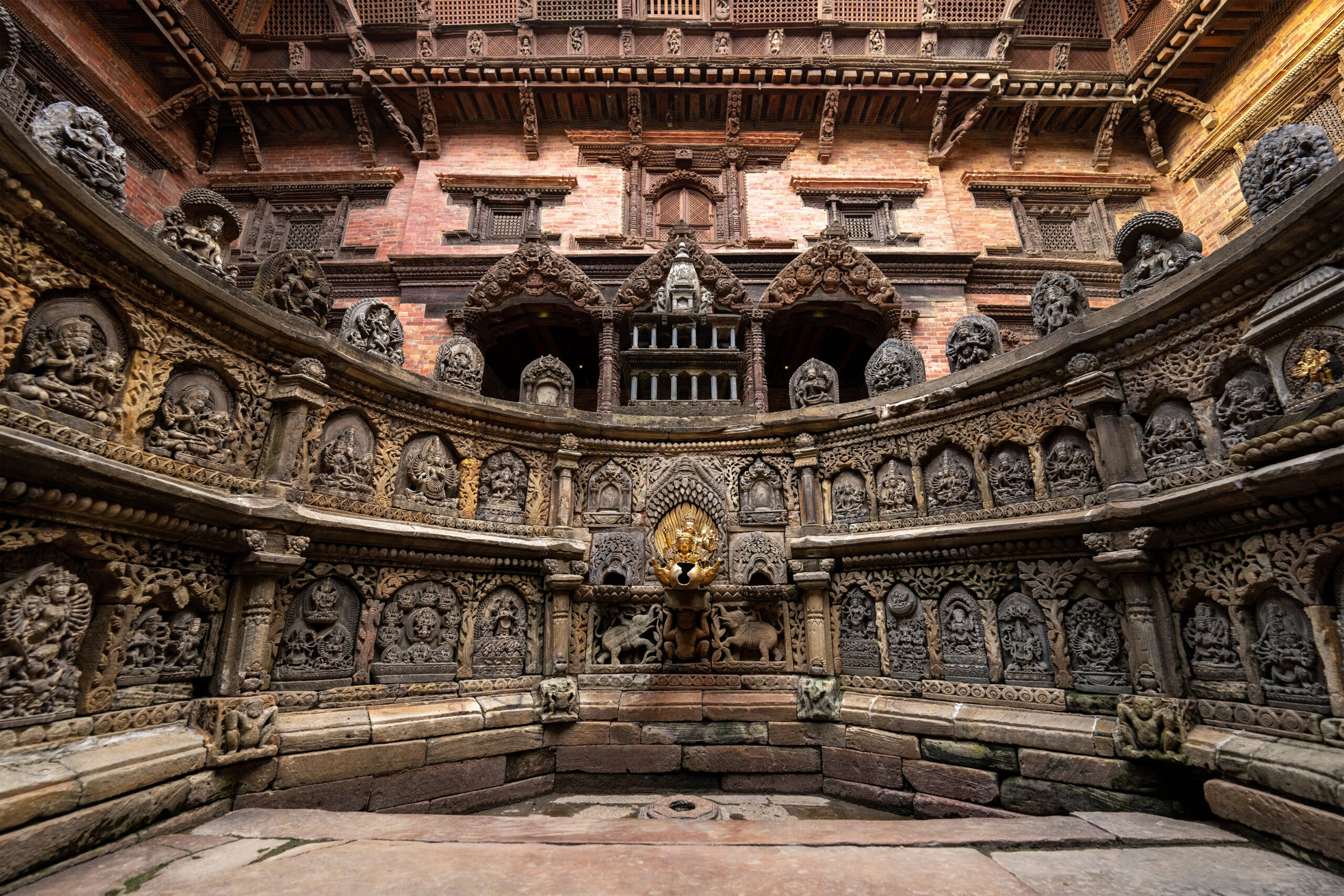 Photograph of the 17th century Tusha hiti at Patan Durbar Square in Lalitpur, Nepal