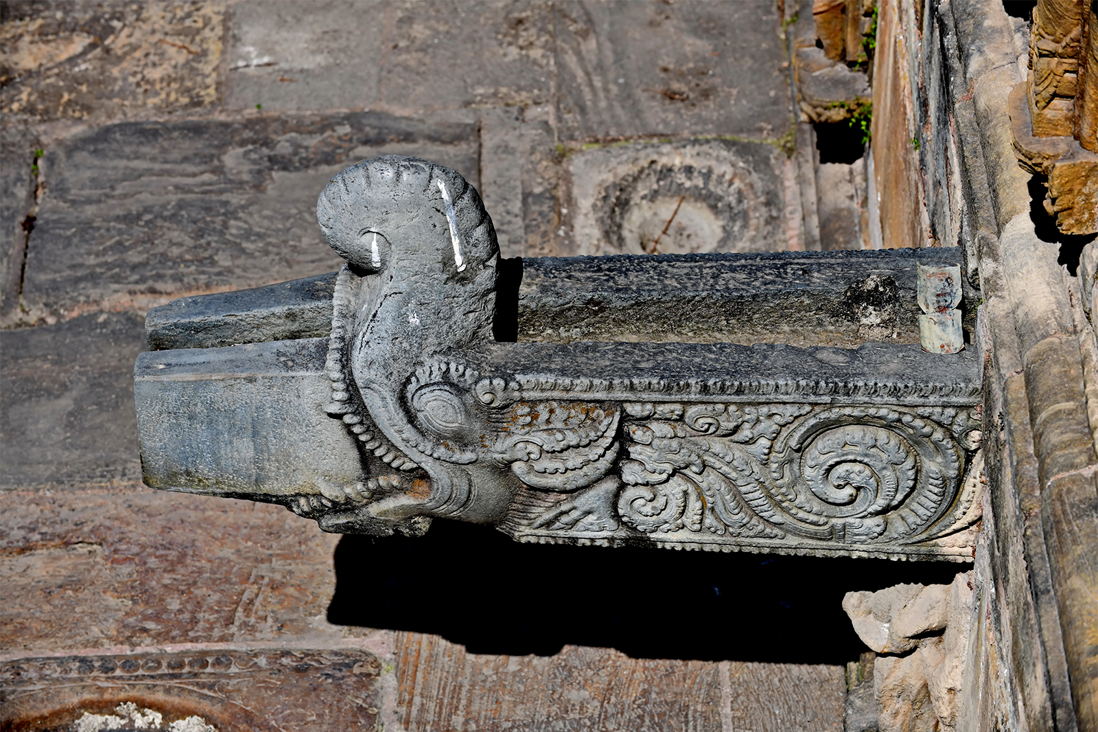 Close-up photograph of the spout of the Bhandarkhal or Bhankha hiti in Lalitpur, Nepal