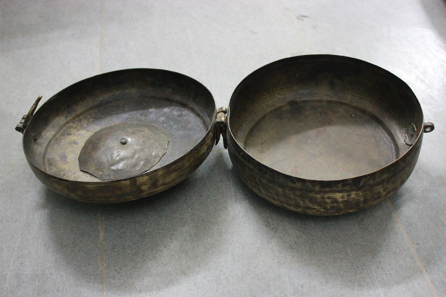 Photograph of a brass container from Rajasthan called katordaan