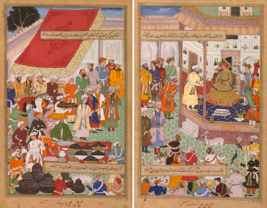 Akbar receives Iranian Ambassador with mughal court feast