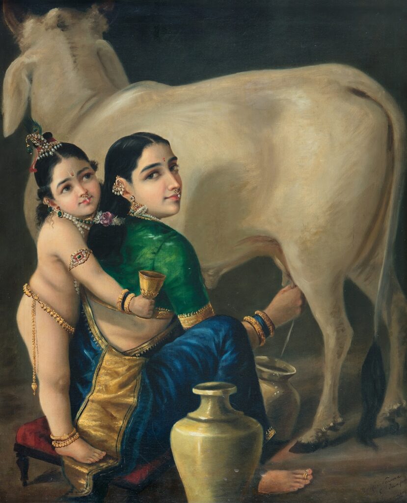 Yashoda and Krishna Chromolithograph Ravi Varma Press