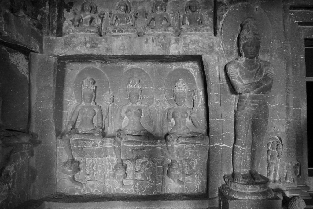 Ellora Cave 12 sculptures showing Buddhist Tara. 