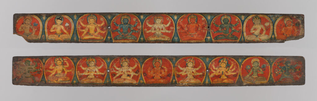 wooden manuscript covers with Buddhist deities including Tara
