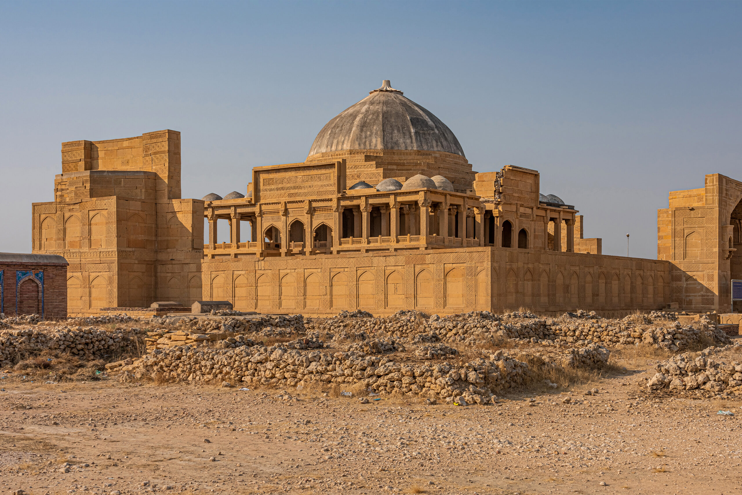 Photograph showing the outer view of the Tomb of Isa Khan Tarkhan II at Makli Necropolis